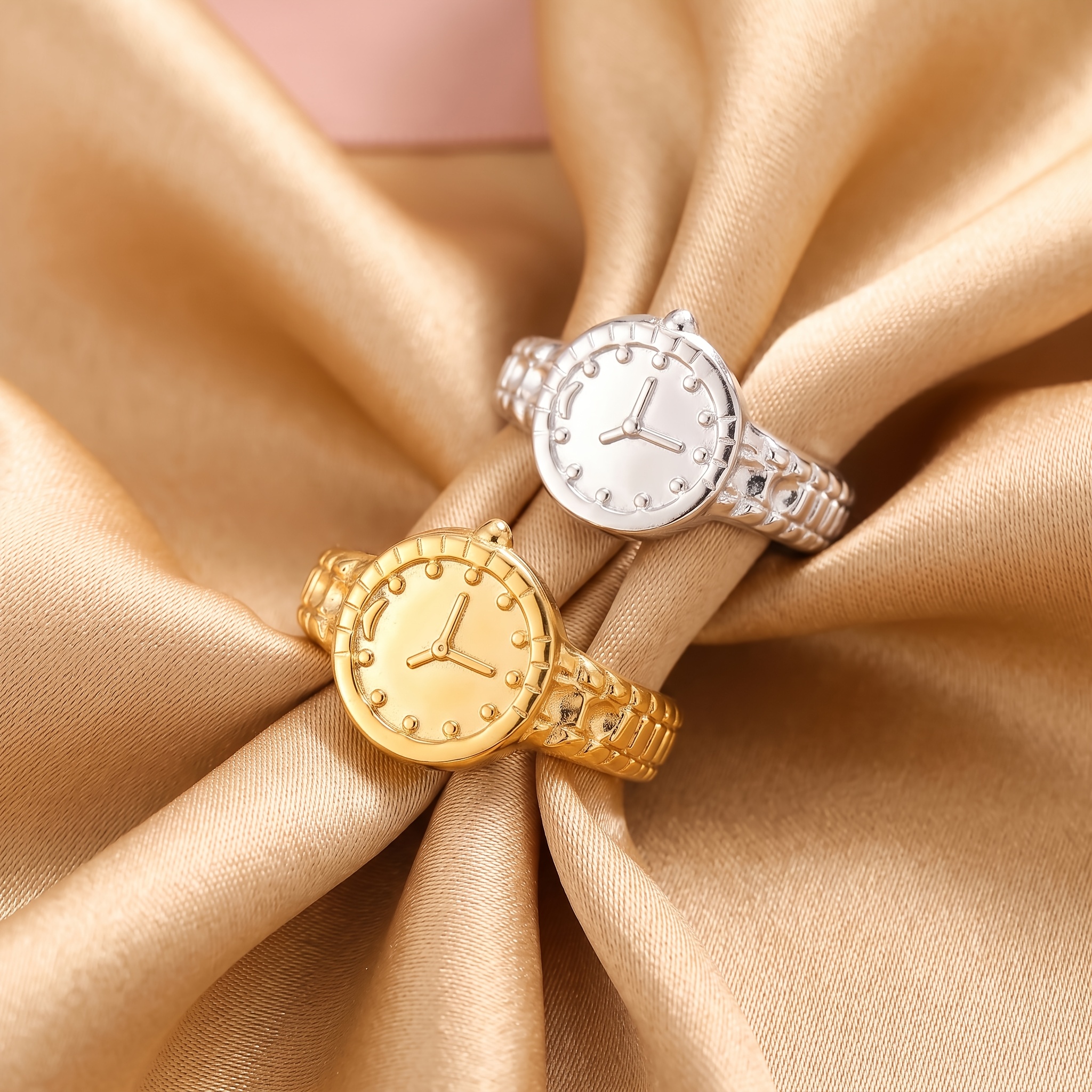 Unisex Vintage Clock Dial Texture Design Stainless Steel Open Ring
